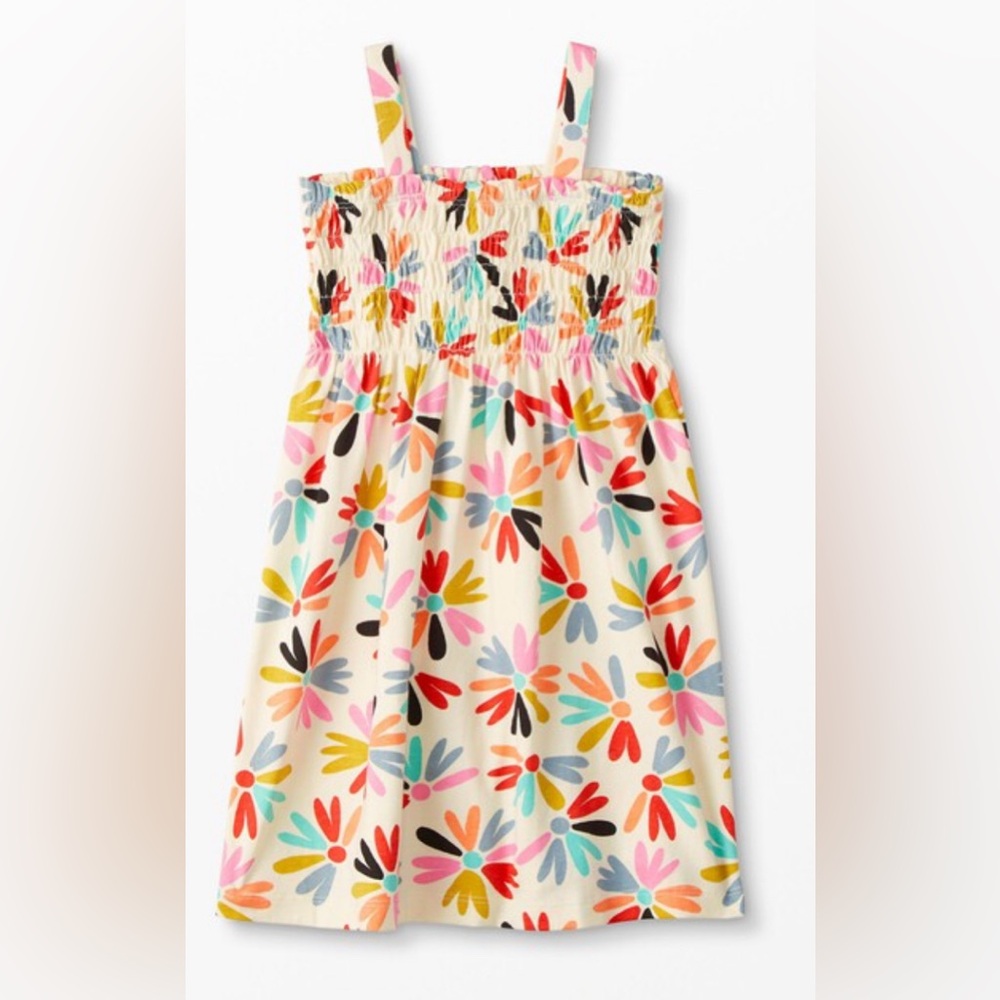 Hanna Andersson Flower Print Smocked Sun Dress Size 12 150 cm Bright Summery!